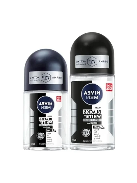 NIVEA MEN Erkek Roll-on Deodorant Black&White Invisible Original 50ml Ve Mini Roll-on 25ml, 72 Saat Anti-Perspirant Koruma ürün görseli 1