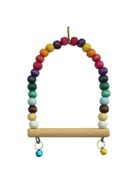 Ahşap Boncuklu 13x9 cm Muhabbet Kuşu Salıncağı, Eğlenceli ürün görseli 1
