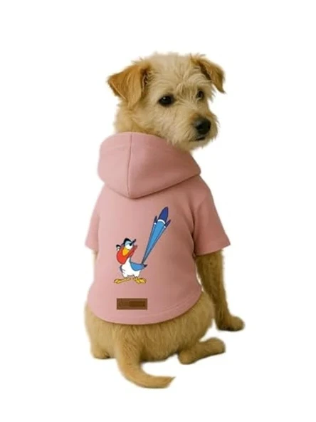 Baskılı İçi Polarlı Köpek Ve Kedi Kıyafeti & Elbisesi - Pembe Renk Kapüşonlu Hoodie B9989 2Xl ürün görseli 1
