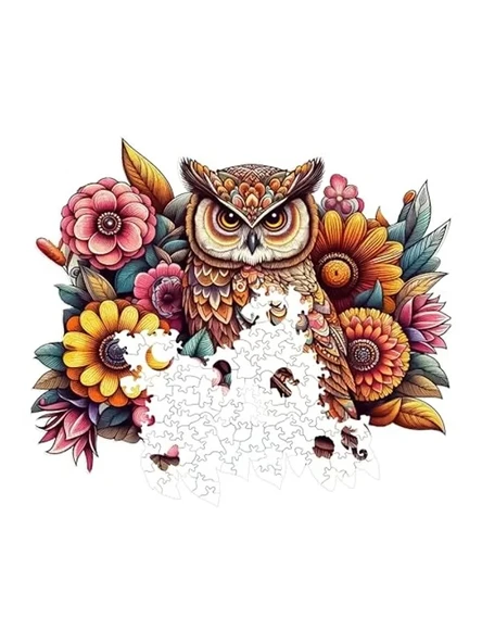 300 Parça Çiçekli Baykuş Ahşap Puzzle Seti - Resim 3