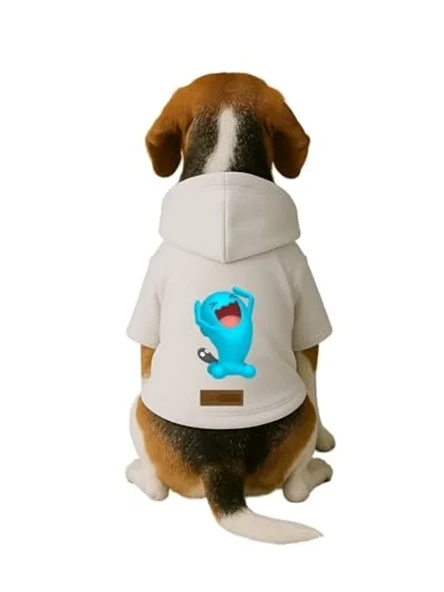 Baskılı Beyaz Kapüşonlu Köpek ve Kedi Kıyafeti - 5XL ürün görseli 1