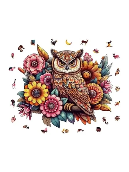 300 Parça Çiçekli Baykuş Ahşap Puzzle Seti ürün görseli 1