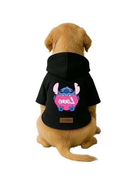 Baskılı İçi Polarlı Köpek Ve Kedi Kıyafeti & Elbisesi - Siyah Renk Kapüşonlu Hoodie B1C8D S ürün görseli 1