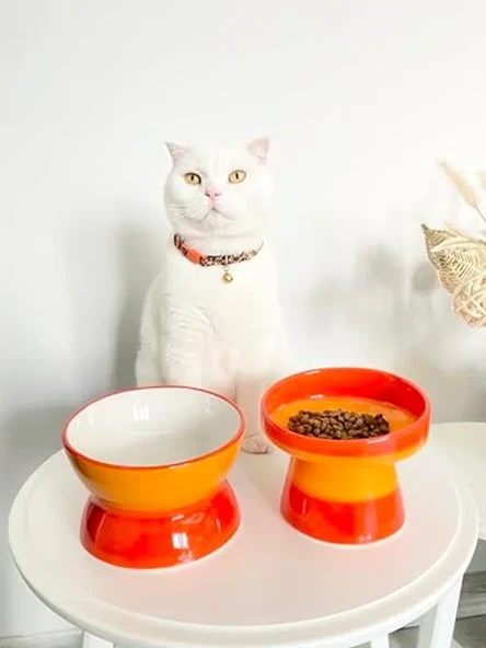 Turuncu Seramik Kedi ve Köpek Mama Su Kabı, Luna Model, 2'li ürün görseli 1