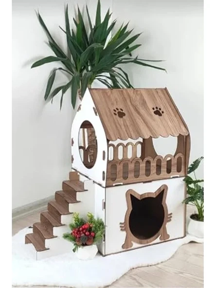 2 Katlı Merdivenli Kedi Evi, Rahat ve Eğlenceli Yaşam Alanı ürün görseli 1