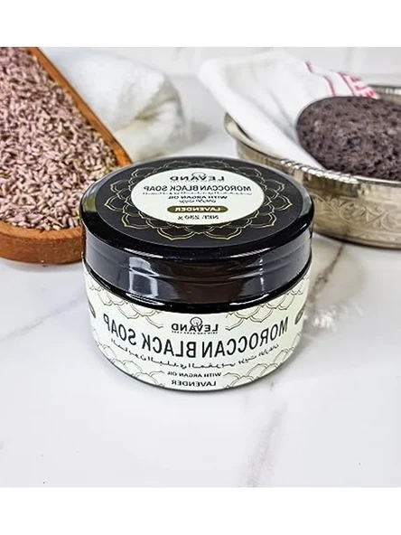 Black Moroccan Soap by LEVAND - Choose from 4 Scents | Natural Exfoliating Soap (Lavender) ürün görseli 1