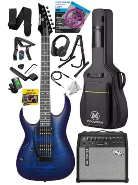 Yüksek Kalite 50W Amfili Elektro Gitar, Mavi Rosewood ürün görseli 1