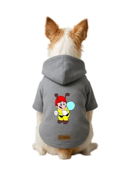 Baskılı Gri Kapüşonlu Köpek ve Kedi Kıyafeti - XL ürün görseli 1