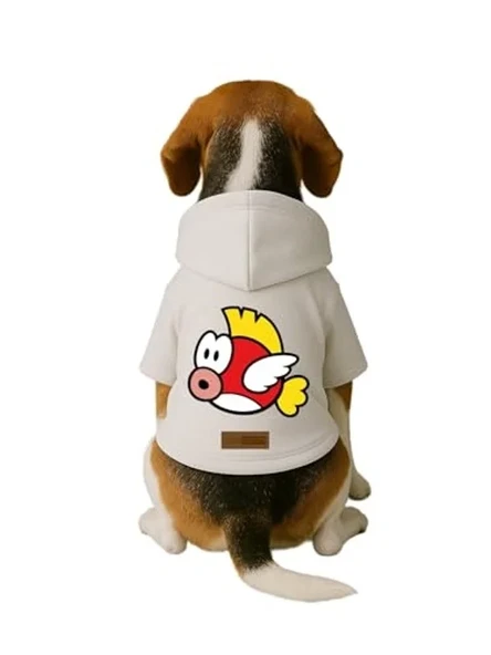 Baskılı İçi Polarlı Köpek Ve Kedi Kıyafeti & Elbisesi - Beyaz Renk Kapüşonlu Hoodie B7F3C L ürün görseli 1