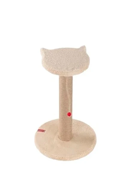 Pugalo Stepli Kedi Yüzlü Platform Tırmalama Tahtası, Gri Peluş Kaplı, Sisal İpli, Oyuncaklı (Krem) ürün görseli 1