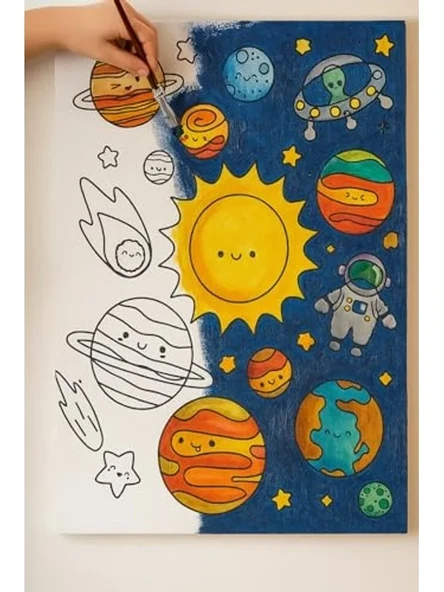Resimli Tuval Boyama Seti, 25x35 cm, 6 Renk Akrilik Boya ile Eğlenceli ürün görseli 1