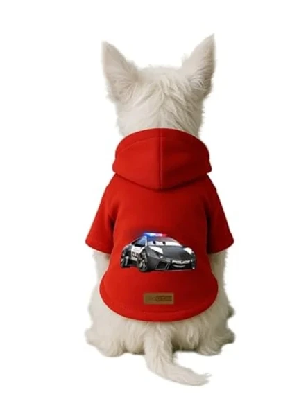 Baskılı İçi Polarlı Köpek Ve Kedi Kıyafeti & Elbisesi - Kırmızı Renk Kapüşonlu Hoodie B8C99 Xl ürün görseli 1