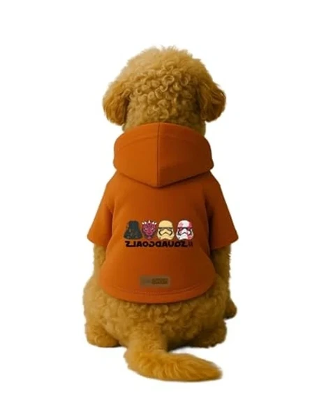 Baskılı İçi Polarlı Köpek Ve Kedi Kıyafeti & Elbisesi - Turuncu Renk Kapüşonlu Hoodie B1F58 M ürün görseli 1