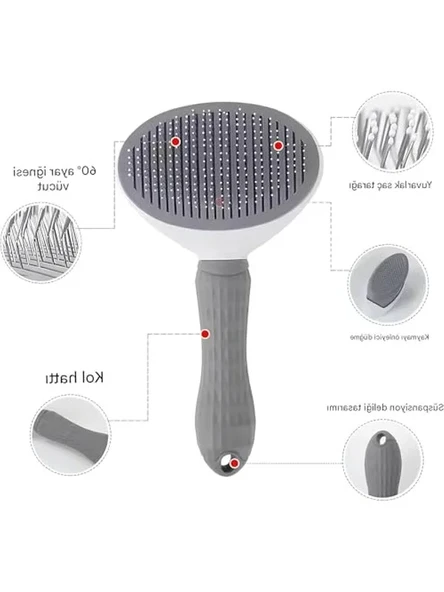 Çelik İğneli Otomatik Temizlenen Ergonomik Kedi Tarağı - Resim 2