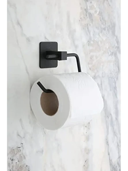 Yapışkanlı Kare Tuvalet Kağıtlığı, Wc Kağıdı Askısı, Siyah ürün görseli 1