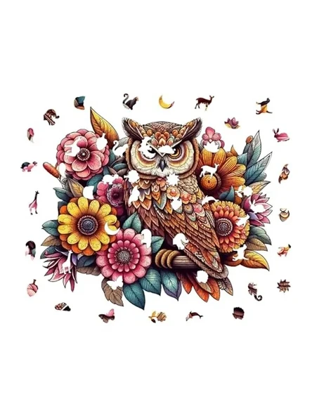 300 Parça Çiçekli Baykuş Ahşap Puzzle Seti - Resim 2