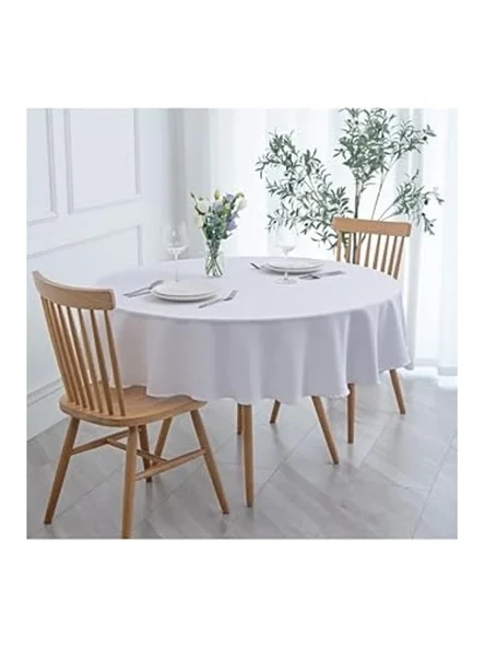 Sıvıya Dayanıklı Beyaz Keten Masa Örtüsü 180 x 180 cm ürün görseli 1