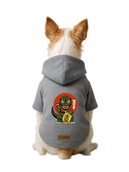 Baskılı İçi Polarlı Köpek Ve Kedi Kıyafeti & Elbisesi - Gri Renk Kapüşonlu Hoodie B6Fe4 6Xl ürün görseli 1