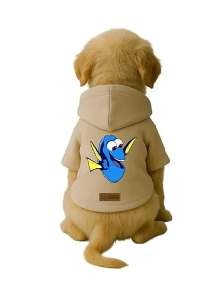 Baskılı İçi Polarlı Köpek Ve Kedi Kıyafeti & Elbisesi - Bej Renk Kapüşonlu Hoodie B11Ad 4Xl ürün görseli 1