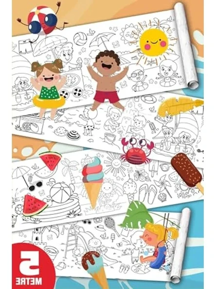 Büyük Boy Yaz Temalı Boyama Kağıdı Rulosu, 5 Metre x 45 cm, Eğitici Aktivite ürün görseli 1