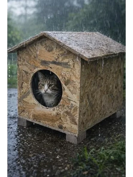 Ahşap Dış Ortam Kedi Evi, 45x40x30 cm - Resim 2