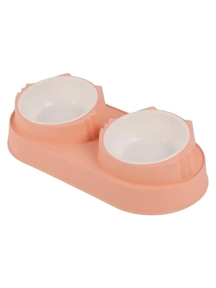 Pembe Silikon Yüzeyli Çift Hazneli Kedi Mama Kabı ürün görseli 1
