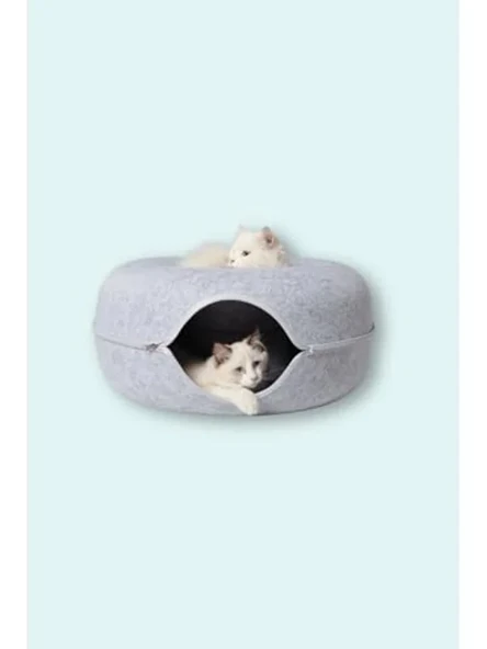 60CM Açık Gri Donut Kedi Tüneli/Yatağı - Eğlenceli ve Konforlu ürün görseli 1