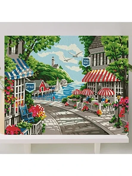 Sahil Kasabası Temalı Boyama Tuval Seti, 40x50 CM, Fırça ve Boya Dahil ürün görseli 1