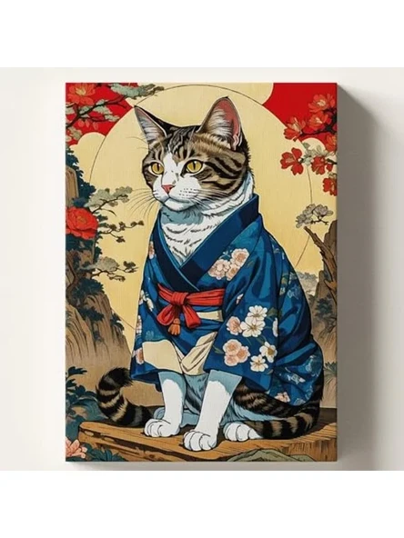 Japon Kedi Temalı Sayılarla Boyama Seti - 40x50 CM ürün görseli 1