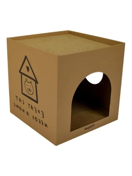 Çift Fonksiyonlu Karton Kedi Evi ve Tırmalama Kutusu, 32 cm ürün görseli 1
