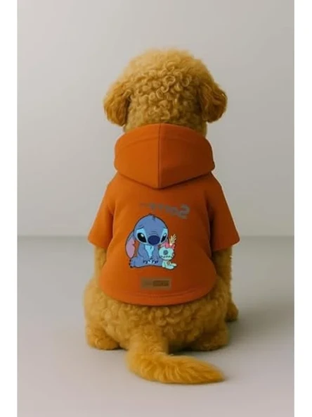 Turuncu Renk Kapüşonlu Hoodie, Polarlı Köpek ve Kedi Kıyafeti ürün görseli 1