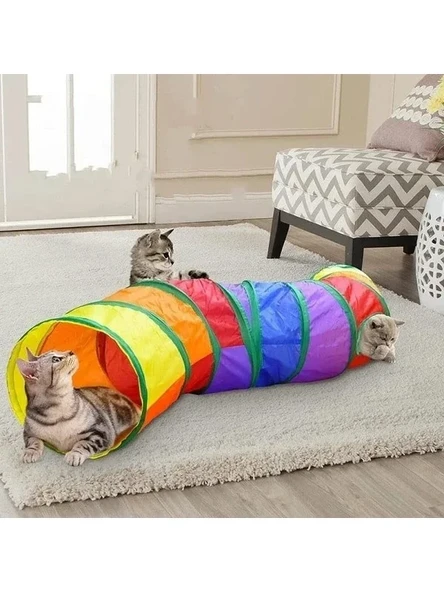 Katlanır Gökkuşağı Kedi Tüneli, Uzun Oyun Tüneli Evcil Hayvanlar İçin ürün görseli 1