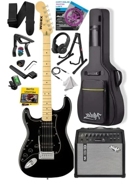 Full Black 50W Şarjlı Elektro Gitar Seti - Bluetooth Özellikli ürün görseli 1