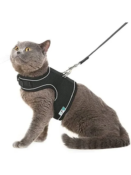 BYPET Yeni Nesil Nefes Alabilen Kedi Göğüs Tasması Seti (Small, Siyah) [Enerji Sınıfı A+] ürün görseli 1