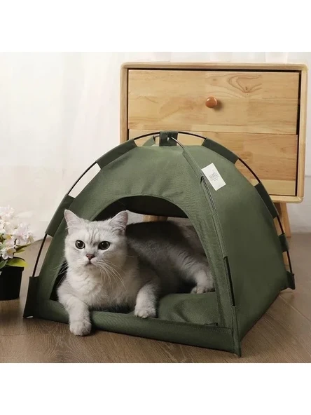 Derin uyku ve serin yazlık kedi evi, yeşil, medium boy ürün görseli 1