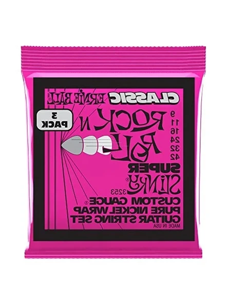 Ernie Ballu Süper Slinky Klasik Rock And Roll Elektro Gitar Dizeleri Saf Nikel Yara 3 Paket Ölçer 9-42 ürün görseli 1