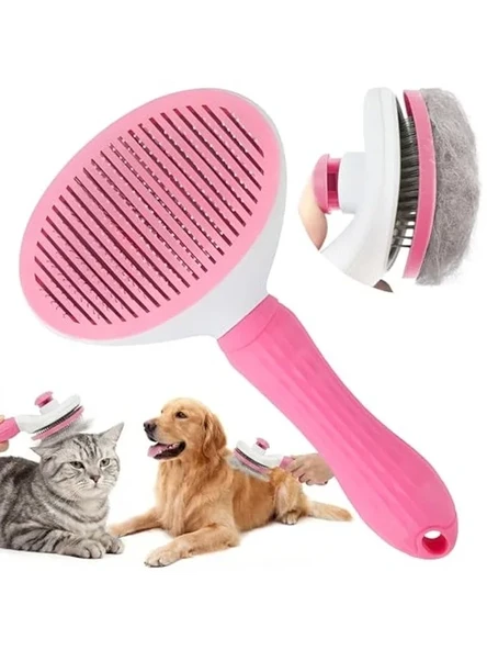 Otomatik temizleme mekanizmalı kedi köpek fırçası, ergonomik ve cilt dostu tasarım ürün görseli 1