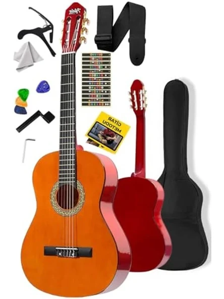 Sap Ayarlı 4/4 Boy Doğal Renk Klasik Gitar, Tam Set ürün görseli 1