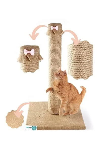 Doğal Jüt Halatlı Kedi Tırmalama Direği, Pembe Papyon ürün görseli 1