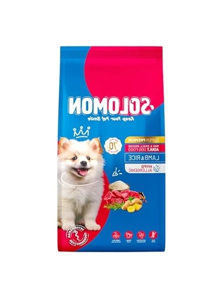 Solomon Yetişkin Küçük Irk Kuzu'lu Süper Premium Köpek Maması 9 kg Hipoalerjenik - Düşük Tahıllı - Yüksek Hayvansal Protein Oranlı - Tüy Dökülme Engelleyici - Kolay Sindirilebilir - Köpek Maması ürün görseli 1