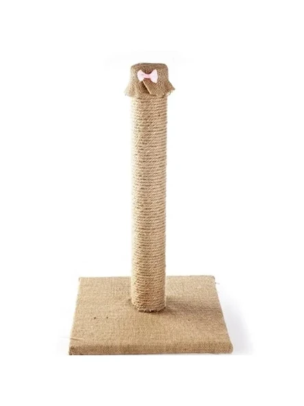 Doğal Jüt Halatlı Kedi Tırmalama Direği, Pembe Papyon - Resim 2