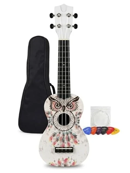 Baykuş Desenli Soprano Ukulele Kapağı, Eğlenceli ve Renkli ürün görseli 1