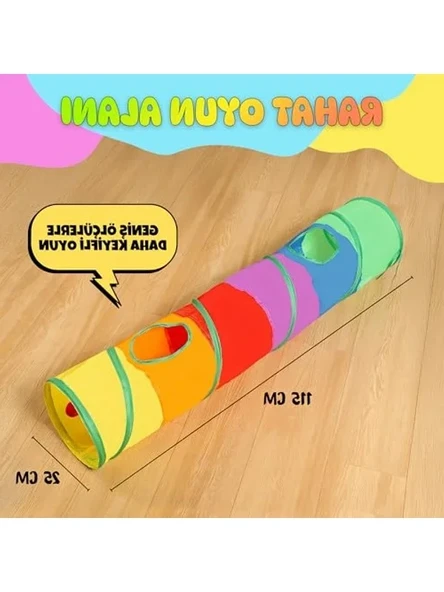 Gökkuşağı Renkli Kedi Oyun Tüneli, Katlanabilir, Polyester - Resim 3