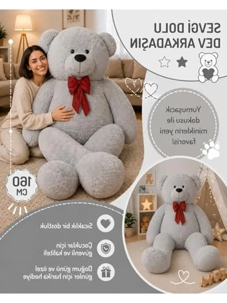 Dev Pelüş Ayı - 160 cm, Yumuşak ve Sevimli Hediye Seçeneği - Resim 3