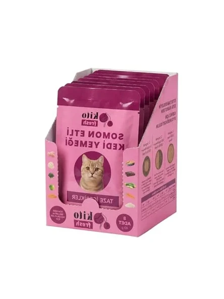80 g x 8 adet %100 taze somonlu kedi yemeği, sağlıklı ve lezzetli ürün görseli 1