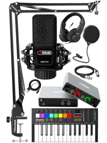 Midex Midi Paket-2 Stüdyo Ekipmanları Seti Ses Kartı Midi Klavye Mikrofon Kulaklık ürün görseli 1