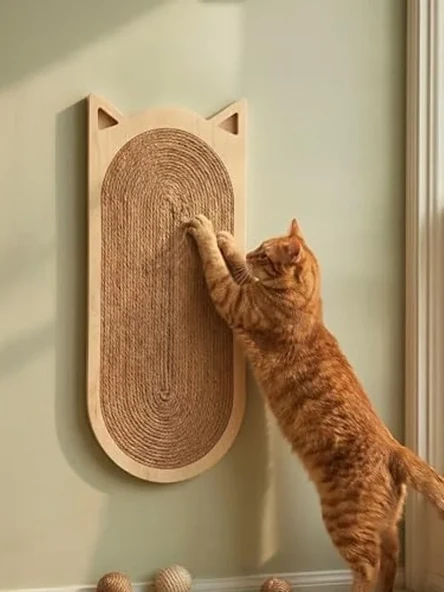 Doğal Ahşap ve Jüt İpli Kedi Tırmalama Tahtası 45 cm x 20 cm ürün görseli 1