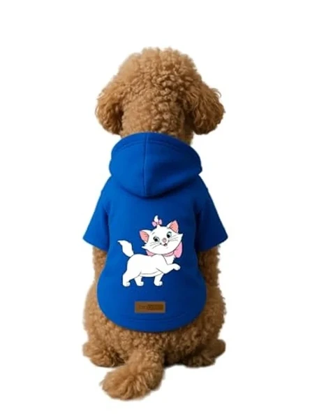 Baskılı İçi Polarlı Köpek ve Kedi Kıyafeti & Elbisesi - Mavi Renk Kapüşonlu Hoodie B05F2, M ürün görseli 1