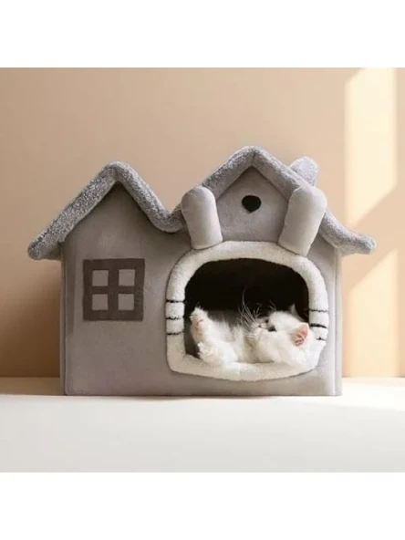Katlanabilir Peluş Kedi Evi, 45x45 cm Yumuşak Yatak ürün görseli 1