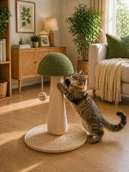 Kedi Tırmalama ve Oyuncak Standı, Yeşil Mantar Tasarımı ürün görseli 1